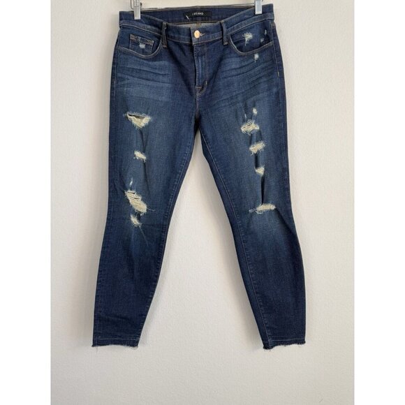 J‎ Brand Cropped Jeans Women's 31 Blue Demen Trou Mid Rise Dark Wash Distressed - Picture 6 of 10